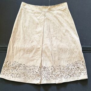 Elie Tahari Tan A-Line Lamb Suede Skirt with Laser Cut Design